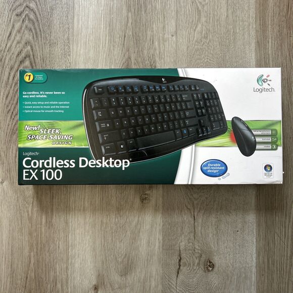Logitech EX100 Cordless Desktop Computer Keyboard Mouse Set Wireless Black NIB - Picture 1 of 11